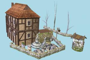 House Backyard house, home, building, medieval, build, residence, domicile, structure